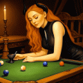 She smiles, winks, the candles flicker, the balls move