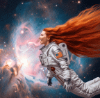 Sie lchelt und ihre haare schwingen wild 